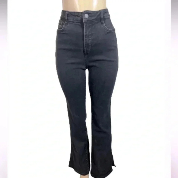 NINEWEST HIGH WAIST BOOT CUT BLACK GRAY JEANS SPLIT ANKLE STRETCH - Picture 5 of 15